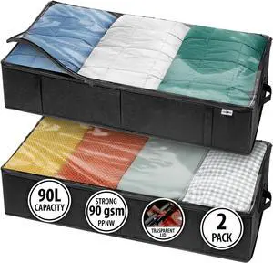 Closet Organizers and Storage - Maximize Space with Under Bed Storage Containers & Clothes Storage - Ideal Closet Organizer, Toy Storage Organizer & Underbed Storage (Black, 2 Pack)