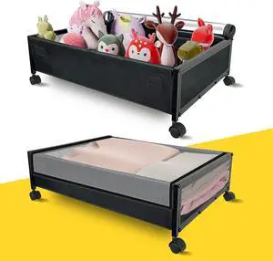 Under Bed Storage Containers with Wheels, 2 Pack Under Bed Shoe Storage Organizer, Rolling Under Bed Storage Metal Drawer, Organization and Storage for Clothes, Toys, Blankets, Books