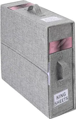 Bed Sheet Organizers and Storage Foldable Linen Sheet Organizer with Window and Label Organizing Bedding Container Queen King Size for Blankets Clothes Sheet Set