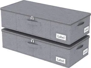Yawinhe Underbed Bags, Storage Containers Bags with Lid, Foldable Blanket Bins, with Sturdy Zipper und Label Holders, for Clothing, 23.6''Lx11.8''Wx6''H, 2 Pack, Grey
