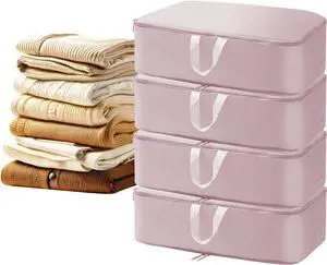 4 Pack Ultra Space Saving Self Compression Organizer, 2025 Upgrade Space Saver Compression Storage Bag, Premium Comforter Bedding Storage Bag (Pink, M - 40 * 30 * 18cm)