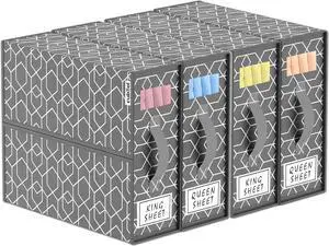 Pack of 4 BedSheet Organizers & Storage, Foldable Sheet Organizers and Storage for Linen Closet, Closet Organizer with Window, Zipper, Labels, Organizing Bedding Container  Printed