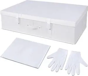 Berlune Wedding Dress Storage Box Kit Bridal Dress Preservation Box with 100 Sheets of Acid Free Tissue Paper and 1 Pair Microfiber Gloves for Storage Wedding Gown, 31 x 20 x 8 Inches(Large,White)