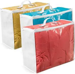 Storage Bags 20x20x8, 3 Pack Durable Zippered Storage Bags for Comforters, Blankets, Clothes, and Bedding - Breathable Nonwoven with Clear Front for Easy Organizing