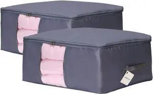 Comforter Storage Bags Containers,Pillow Beddings/Blanket Clothes Organizer Storage Containers With Zippers,Breathable and Moistureproof. (Grey 2pcs, L)