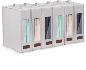 6 Pack Bed Sheet Organizers and Storage(King & Queen Size) Foldable Sheet Organizer For linen Closet, Sheet Holders With window and Label Bed Sheet Holder,Sheet Organizers and Storage Gray