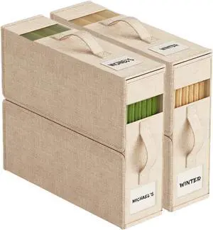 2Pack Sheet Storage Organizers with Handles  Foldable Sheet Organizer for Linen Closet for King & Queen Sheet Sets  Clear Window & Removable Labels  Dustproof & Space-Saving Design, Beige