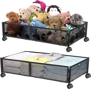 Kmise 4 pcs Underbed Storage With Wheels,Metal Under Bed Storage Containers For Bedroom Clothes Blankets Toy Book Bedding Shoes Storage Organizer