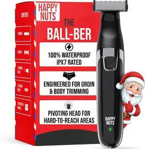HAPPY NUTS The Ballber Electric Body Hair Trimmer for Men - Mens Body Groomer Kit for Privates - IPX7 Waterproof Shaver for Hard to Reach Areas