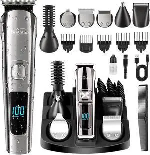 Brightup Beard Trimmer for Men - Electric Razor & Shaver, Cordless Hair Clippers Trimmers Set, IPX7 Waterproof Mens Grooming Kit for Shaving Face, Mustache, Body, Ear, Nose Hair Trimmer, Gifts for Men