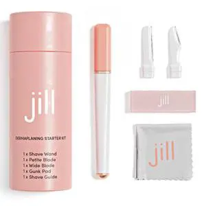 Jill Dermaplane Razor Trial Kit | Facial Hair Removal Dermaplaning Kit Includes 1 Shave Wand, 2 Dermaplane Razors & Cleaning Cloth | Pre-Shave Magic Spray & Wipes Not Included