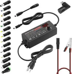 SHNITPWR 72W universal Power Supply Adjustable DC 3V ~ 24V 3A AC/DC Adapter with USB C Charger PD 65W Upgraded 100V-240V AC to DC Converter Variable Power Adapter, 14 Tips, Alligator Clips Power Cable
