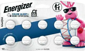 Energizer 2032 Batteries (10 Pack), 3V Lithium Coin Batteries with 3-in-1 Child Shield