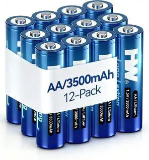 HW Lithium Batteries AA Size, [1.5V, 12-Pack] 3500mAh Double A Battery Long Lasting, Non-Rechargeable 2a Li-Fe Batteriea for Doorbell, Game Controllers, Remote Control, etc.