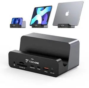 TobenONE 18-in-2 MacBook Docking Station Dual Monitor 4K@60Hz, 150 Power Adapter, 20W Charging, USB C Docking Station with 2 HDMI&DP, 7 USB, 2.5Gbps Ethernet, 2 Audio, Dock Stand for MacBook Pro