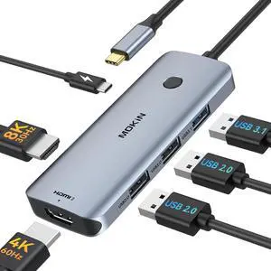 Docking Station USB C to Dual HDMI Adapter, MOKiN USB C Hub Du al HD MI Monitors for Windows,US B C Adapter with Dual HDMI,3 USB Port,PD Compatible for Dell XPS 13/15, Lenovo Yoga,etc