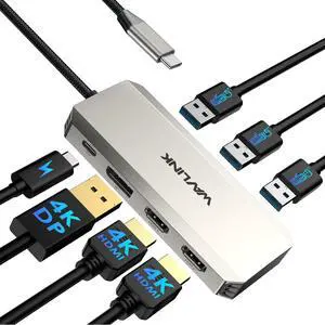 Laptop Docking Station, WAVLINK Triple 4K Docking Station with Dual HDMI, DP, 100W PD in, 3 USB-A2.0 for Wireless Device, Compatible with Dell/HP/Lenovo etc, Windows Systerm Computer Only