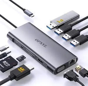 11-in-1 USB C Hub Multiport Adapter, USB C Docking Station with 4K HDMI, VGA 1080P, 100W PD, Ethernet, SD/TF, Audio, USB 3.0 Port, Laptop Dock for MacBook Pro/Air, iPad, Windows 11-in-1 USB C Hub Multiport Adapter, USB C Docking Station with 4K HDMI, VGA 1080P, 100W PD, Ethernet, SD/TF, Audio, USB 3.0 Port, Laptop Dock for MacBook Pro/Air, iPad, Windows