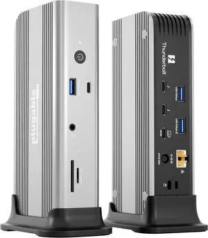 Plugable Thunderbolt 5 Dock: 140W Power Delivery, Up to Dual 6K@60Hz for Mac, Up to Dual 8K for Windows, Supports 80/120Gbps, 3X Thunderbolt 5 Ports, 2.5GbE, Driverless Connectivity (TBT-UDT3)