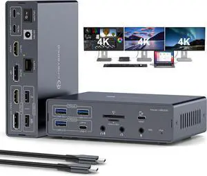 Thunderbolt Docking Station 3 Monitors 4K@60Hz for M1 M2 M3 M4 MacBook Pro/Air with DisplayLink Technology, 19 in 1 USB C Dock with 2 HDMI & 2 DisplayPort, PD 100W, QC 18W, USB 3.2 10 Gbps