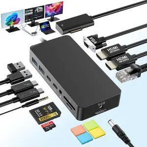 12 in 1 Microsoft Surface Dock Triple Displays Dual HDMI+VGA with Power Adapter,Surface pro Docking Station for Microsoft Surface Pro 11/10/9/8/X/7/6/5/4, Surface Laptop Go/7/6/5/4/3/2/1,Surface Book