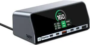 RayCue USB C Docking Station, 13-Port Dual 4K Display Laptop Docking Station with 160w Max USB-C Output, 2.26''LCD Smart Display, 10Gbps USB A/C Ports,Ethernet Ports for macOS and Windows