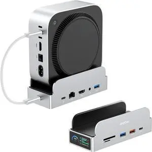 RayCue SmartDock Pro for Mac mini M4 Dock Stand with M.2 NVMe SSD Enclosure, 4K 60Hz HDMI, 10Gbps USB-C/A, Gigabit Ethernet, SD/TF Card Readers  Space-Saving Vertical Hub Compatible with Mac mini