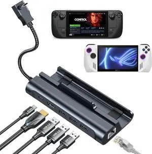 Docking Station for Steam Deck/ROG Ally, 6-in-1 Steam Deck Dock with HDMI 4K@60Hz, 1000Mbps Ethernet, 3 USB-A 3.0 and 100W Fast Charging USB-C,Deck Stand for Valve Steam Deck,ROG Ally