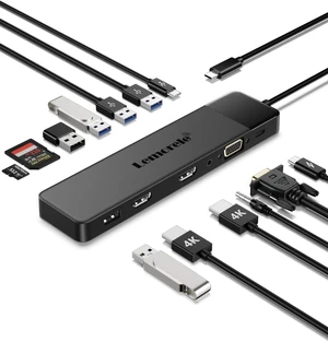 Lemorele 13 in 1 USB C Docking Station Triple Monitor w/Dual HDMI 4K, VGA, 5 USB 3.0/2.0, USB-C 3.0, 100W PD, SD/TF, 3.5mm Audio, Multiport Hub Adapter for Lenovo, Surface, Dell, HP Laptops Lemorele 13 in 1 USB C Docking Station Triple Monitor w/Dual HDMI 4K, VGA, 5 USB 3.0/2.0, USB-C 3.0, 100W PD, SD/TF, 3.5mm Audio, Multiport Hub Adapter for Lenovo, Surface, Dell, HP Laptops