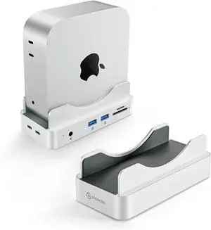 Phixero M4 Mac mini Dock with NVMe SSD Enclosure, 6-in-1 Aluminum Stand hub, 10Gbps USB-A, SD/TF Reader, Space-Saving Design.
