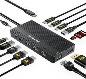 USB C Hub USB C Docking Station Dual Monitor14-IN-1 Triple Display Multiport Adapter with 2*HDMI +DP + 5*USB-A/C 10Gbps Ports+Ethernet+SD/TF Laptop Docking Station for HP/Dell/Lenovo/Thinkpad (Black)