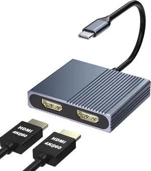 HDMI Splitter for Dual Monitors, Dual HDMI Adapter for 2 Monitors, 4K@60hz Display, USB C to Double Adapter, Splitter Extended Display, Docking Station for Dell/HP/Mac