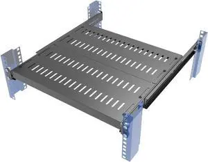 JINGCHENGMEI 1U Vented 4-Post Adjustable Server Shelf- Universal Tray 16.5-29" Adjustable Mounting Depth for 19 Inch Network Equipment Server Rack or Cabinet, Black