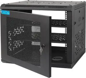 9U Wall Mount Server Cabinet with A Lockable Front Vented Door, Cooling Fans, Removable Side Panels - 45cm Depth, 19" Network Rack Including 2 PCS Full-Size Rack Shelves for IT Equipment