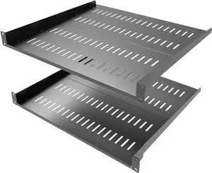 JINGCHENGMEI 2 Packs of 1U Vented Server Rack Shelf, 16-20In Deep Adjustable Universal Cantilever Rack Mount Tray for 19 Inch Networking Equipments Rack Enclosure, Black (1U16In2PCS)