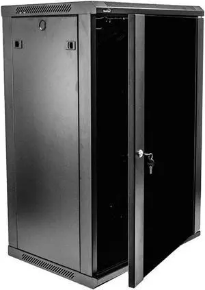 Navepoint 18U Deluxe IT Wallmount Cabinet Enclosure 19-Inch Server Network Rack with Locking Glass Door 16-Inches Deep Black with Shelves