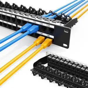 1U 48 Port Patch Panel Cat6A Keystone Patch Panel RJ45 Patch Panel (EC Listed) UTP Network Patch Panel with Smart Cable Management for 19inch Rackmount