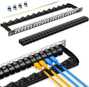 0.5U 24Port Cat6 Keystone Patch Panel (EC Listed) 19-inch Rackmount RJ45 Network Patch Panel with Smart Cable Management Bar