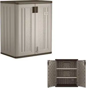Suncast Base Storage Cabinet for Garage Organization - 9 Cu. Ft. Lockable 2-Shelf Organizer for Garden Supplies, Paint Cans & Outdoor Tools, Multi-Wall Resin Construction, Platinum Suncast Base Storage Cabinet for Garage Organization - 9 Cu. Ft. Lockable 2-Shelf Organizer for Garden Supplies, Paint Cans & Outdoor Tools, Multi-Wall Resin Construction, Platinum