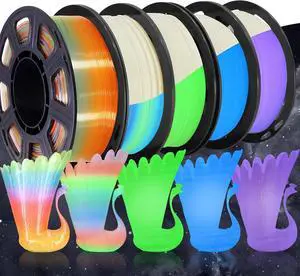 PLA 3D Printer Filament 5 in 1 Bundle: Glow in Dark Green/Blue/Purple/Rainbow, One Spool Clear Multi Colored, Each Spool 250g, Total 1.25Kg 3D Printing Material, 250g x 5 Spools PLA PLA 3D Printer Filament 5 in 1 Bundle: Glow in Dark Green/Blue/Purple/Rainbow, One Spool Clear Multi Colored, Each Spool 250g, Total 1.25Kg 3D Printing Material, 250g x 5 Spools PLA
