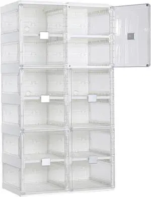 BIRDROCK HOME Foldable Shoe Rack Organizer for Closet Floor | 6-Tier Freestanding Storage Cabinet with 12 Clear Storage Cubes & Door | Shoe Case for Heels, Sneakers, Loafers, Sandals | White BIRDROCK HOME Foldable Shoe Rack Organizer for Closet Floor | 6-Tier Freestanding Storage Cabinet with 12 Clear Storage Cubes & Door | Shoe Case for Heels, Sneakers, Loafers, Sandals | White