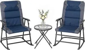Outsunny 3 Piece Outdoor Patio Furniture Set Glass Coffee Table Navy Blue Outsunny 3 Piece Outdoor Patio Furniture Set Glass Coffee Table Navy Blue