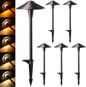 LEONLITE 6-Pack 5CCT Low Voltage LED Pathway Lights, Saucer Head LEONLITE 6-Pack 5CCT Low Voltage LED Pathway Lights, Saucer Head