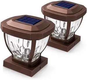 Home Zone Living 2PK Solar Post Cap Lights, Decorative Glass, Bronze, 4x4 Home Zone Living 2PK Solar Post Cap Lights, Decorative Glass, Bronze, 4x4