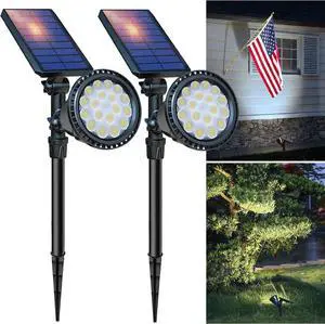 DBF Solar Spot Lights Outdoor Waterproof IP65, Cool White, 600LM High Bright, 2 Brightness Modes, 18 LED, Auto On/Off, Angel Adjustable for Flag Pole Garden Yard Patio Driveway Tree, 2 Pack DBF Solar Spot Lights Outdoor Waterproof IP65, Cool White, 600LM High Bright, 2 Brightness Modes, 18 LED, Auto On/Off, Angel Adjustable for Flag Pole Garden Yard Patio Driveway Tree, 2 Pack