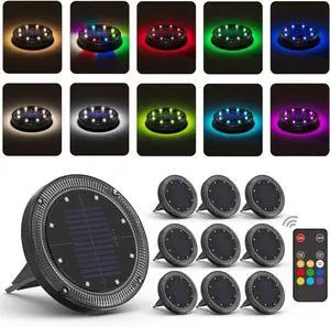 Color Changing Solar Ground Lights with Remote, IP67 Waterproof, 10Pack Color Changing Solar Ground Lights with Remote, IP67 Waterproof, 10Pack