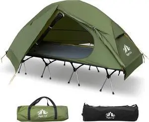 Night Cat Camping Cot Tent - Waterproof 1-Person Off-Ground Combo Cot Bed for Adults Portable Easy Set-up Tent Green 27.5'' Width Night Cat Camping Cot Tent - Waterproof 1-Person Off-Ground Combo Cot Bed for Adults Portable Easy Set-up Tent Green 27.5'' Width