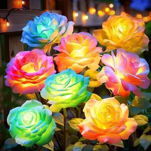 Solar Flower Lights Rose Decor: 6 Pack Solar Garden Lights Outdoor Solar Flower Lights Rose Decor: 6 Pack Solar Garden Lights Outdoor