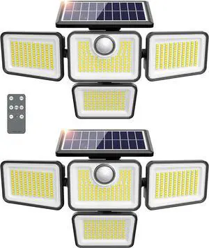 4500LM Solar Lights Outdoor, 4 Adjustable Heads Motion Sensor Lights, 3 Modes, 6500K, IP65 Waterproof Solar Security Wall Lights, Remote Control Flood Lights, Garden, Outside, Backyard, 2 Pack 4500LM Solar Lights Outdoor, 4 Adjustable Heads Motion Sensor Lights, 3 Modes, 6500K, IP65 Waterproof Solar Security Wall Lights, Remote Control Flood Lights, Garden, Outside, Backyard, 2 Pack