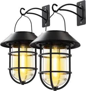 Solar Lantern Hanging Solar Lights Outdoor, Waterproof Metal Wall Lantern with Hooks, Outdoor Wall Lights for Porch, Patio Yard Garden Decor, No Wiring Required, 2 Pack Solar Lantern Hanging Solar Lights Outdoor, Waterproof Metal Wall Lantern with Hooks, Outdoor Wall Lights for Porch, Patio Yard Garden Decor, No Wiring Required, 2 Pack
